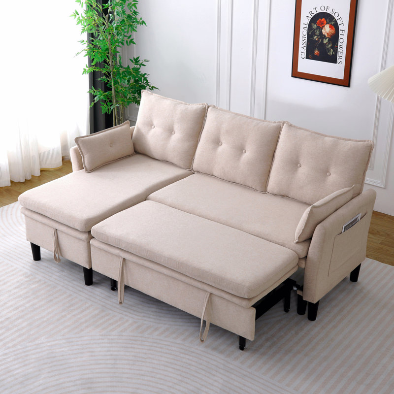 L-Shaped Reversible Chaise Sectional Sofa With Storage - Cotton-Linen, Beige
