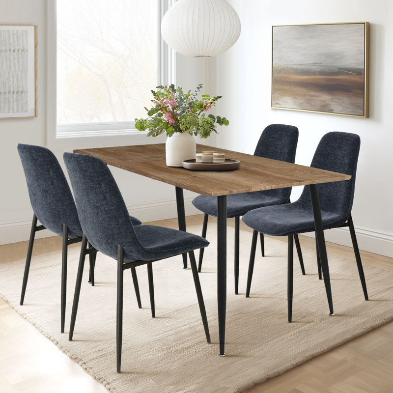 Ensemble de salle à manger 4 personnes Izzat avec table rectangulaire P 47 po et chaises en chenille , Bleu minuit