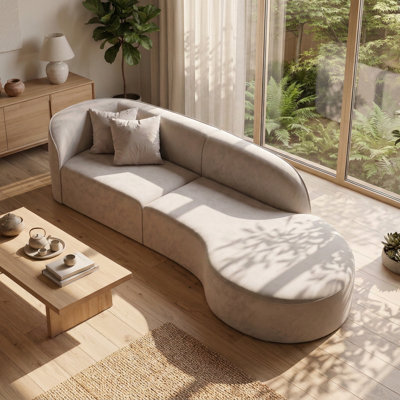 Canapé incurvé contemporain, canapé de salon moderne et luxueux avec revêtement en tissu moelleux et structure en bois massif