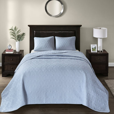 Courtepointe réversible bleue simple / simple TG - idéale pour l'été et l'hiver. Doublure de rembourrage en coton prélavé. Décoration. Comprend deux taies décoratives. Lavable à la machine. 100% mélange de microfibre de literie décontractée