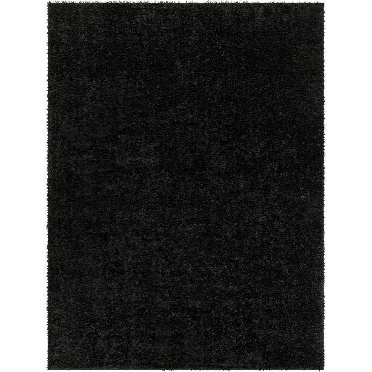 Wyncote Solid Colour Machine Made Handwoven Polyester Area Rug in Black