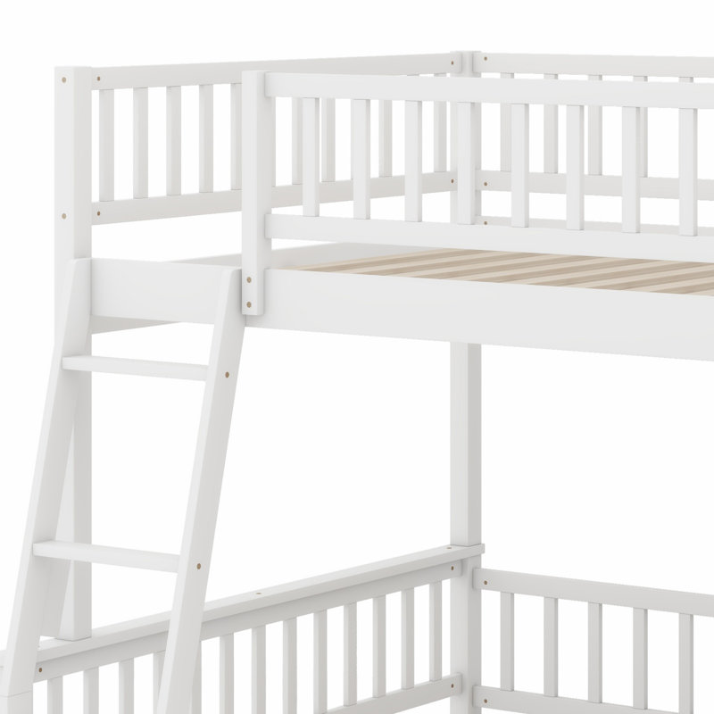 Lit superposé simple moderne, échelle intégrée et garde-corps de sécurité, Blanc