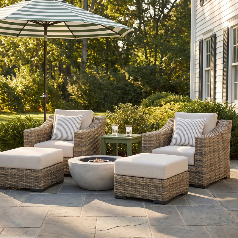 Eloisa Wicker 4 - Person Patio Conversation Set with Cushions, Tan