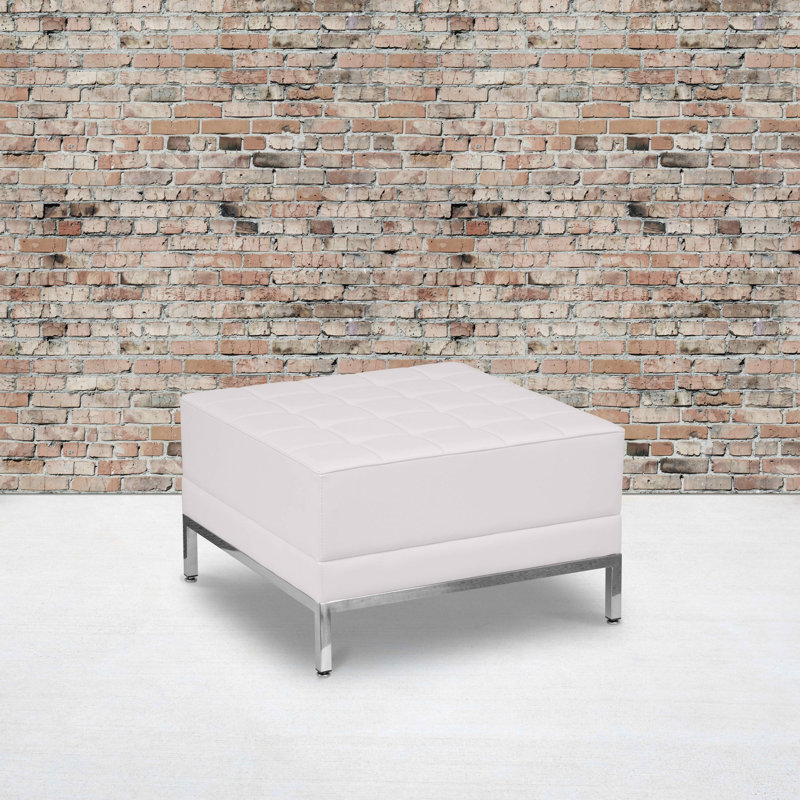 Amjed LeatherSoft Quilted Tufted Modular Ottoman with Stainless Steel Legs, Melrose White