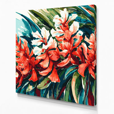 Hawaiian Ginger Flowers Grey Canvas Wall Art