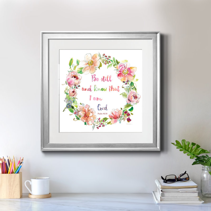 Floral Scripture Wreath I - cadre photo, impression d'art textuel sur papier, Papier avec cadre argenté