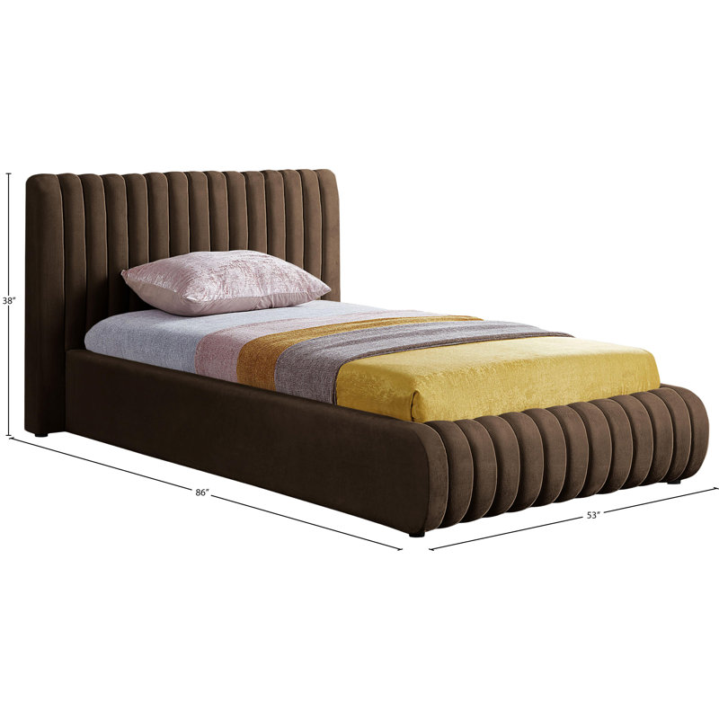 Nico Tufted Panel Bed, Brown Velvet, Twin