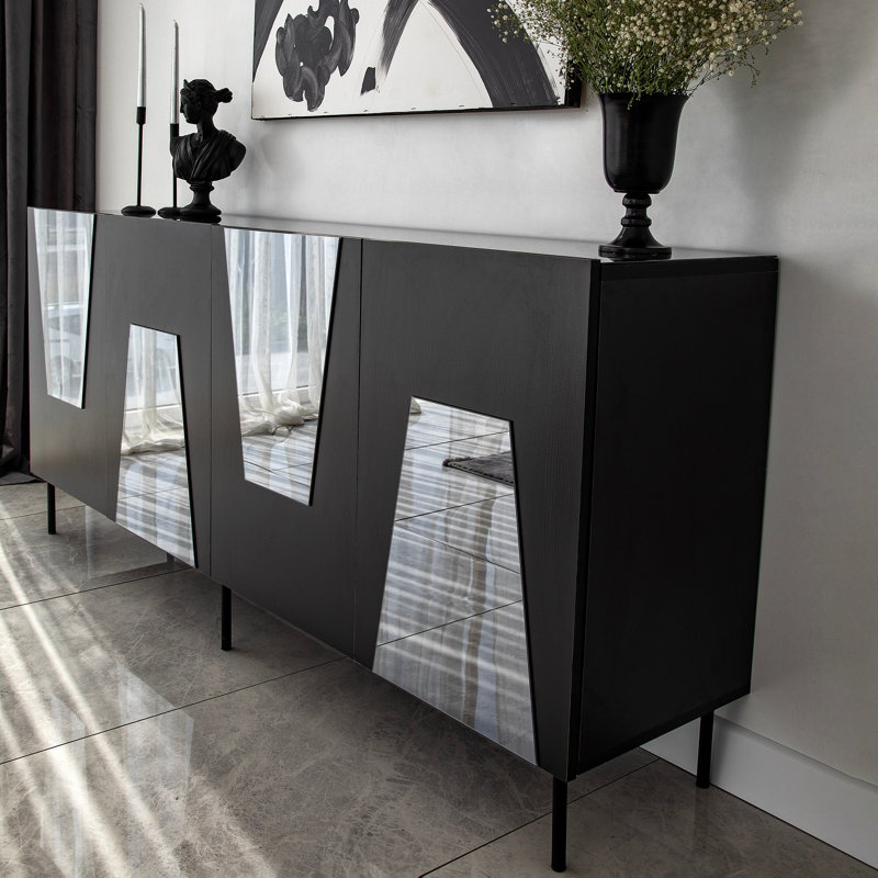 Console moderne, noir et fumée, 70,9 x 31,5 x 15,7 pouces | 100% panneau de particules enduit de mélamine, épaisseur: 0,7 pouce | Conception géométrique élégante pour le salon et le vestibule, durable et élégante