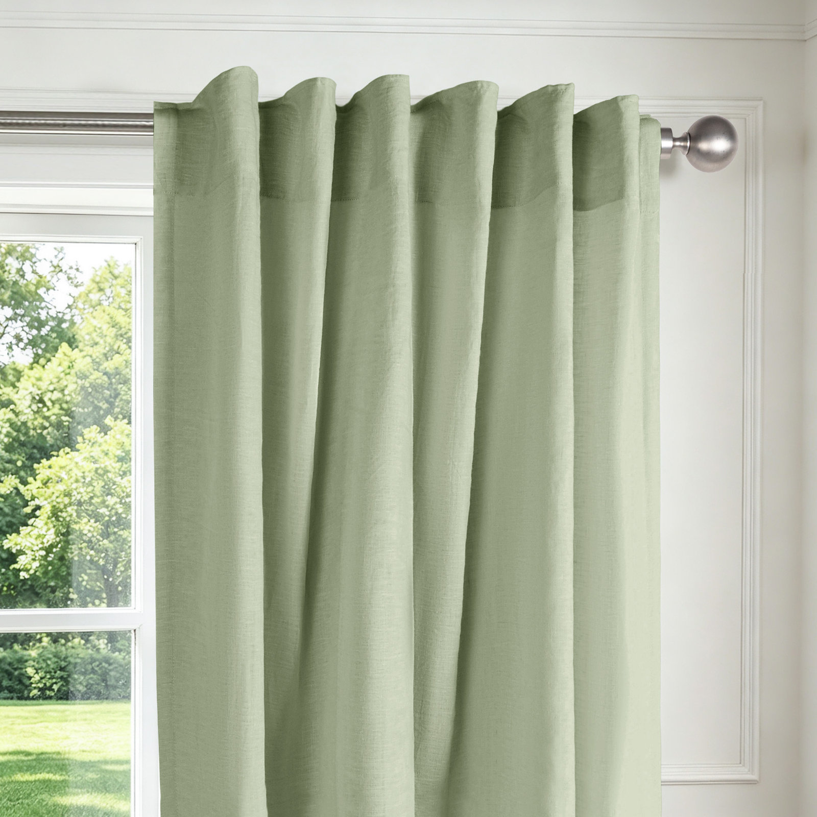 Clara 100% French Linen Semi Sheer Back Tab Curtain Panel, Desert Sage, 50" W x 84" L