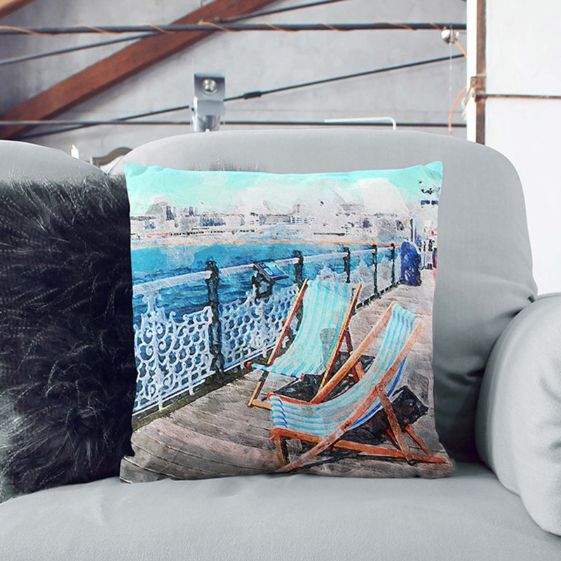 Upon Brighton Beach Pier Cushion with Filling, 55cm H x 55cm W x 20cm D, Stone
