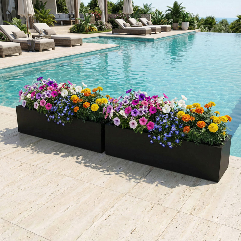 Jardinières rectangulaires en métal pour plantes d'extérieur, H 10 po x l 36 po x P 10 po