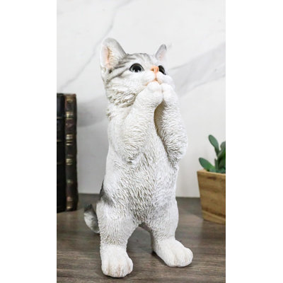 Realistic Begging Feline Shorthair Calico Cat Kitten Figurine With Glass Eyes