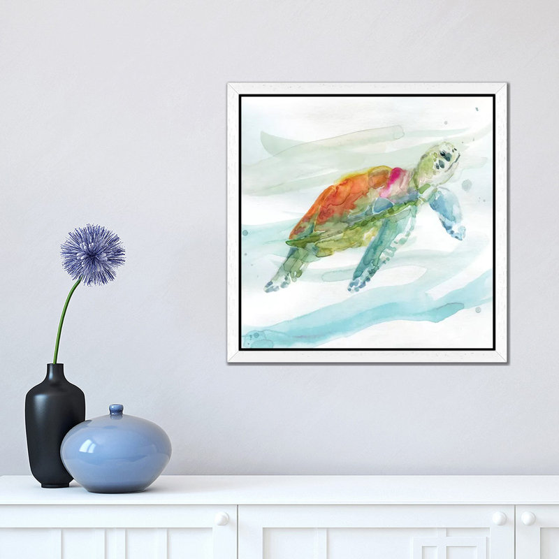 Turtle Tropics I by Carol Robinson - Painting on Canvas, White Floater Framed, 45.72 cm H x 45.72 cm W