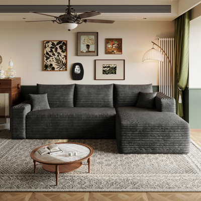96"Comfy Boneless L-Shape Modular Sectional Cloud Couch with Chaise,Modern Corduroy couches for Living Room,Memory Foam Sofa,No Assembly Required