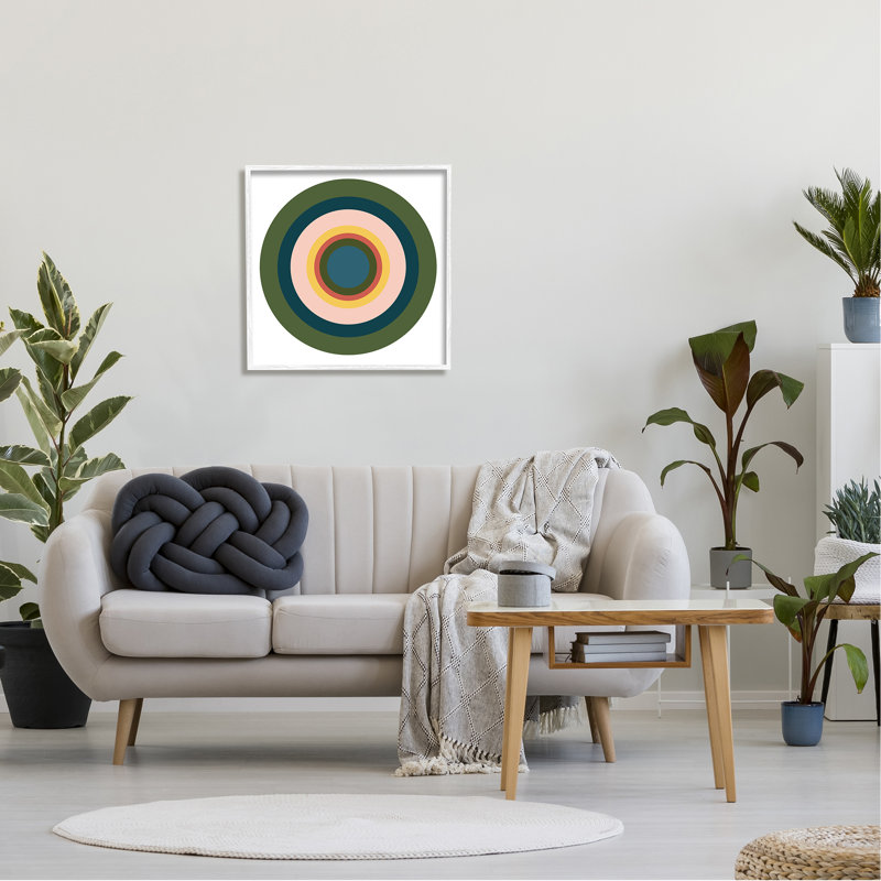 Cercles verts en sourdine, impression sur bois, H 24 po x l 24 po x P 1,5 po, Giclée encadrée blanc bord de mer