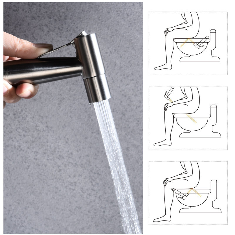 Bathroom Bidet Toilet - Handheld Rust Hygiene Silver Spray Adjustable