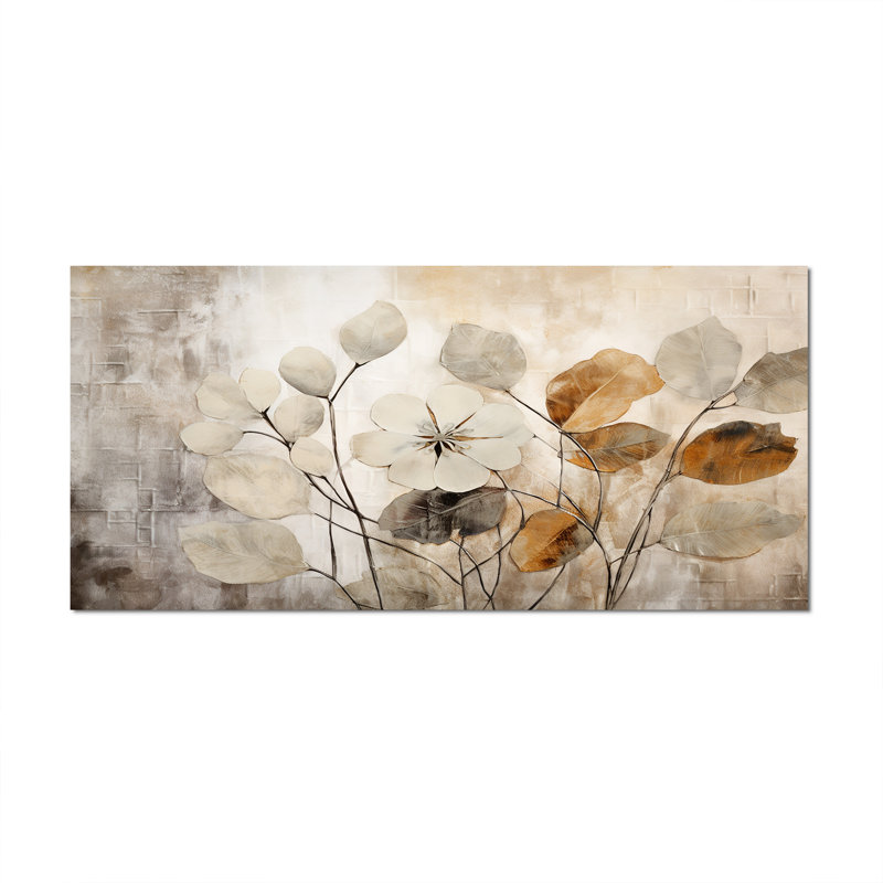 «Beige Botanical Impressions III - Abstract Botanicals», art encadré, H 28 po x l 60 po, Toile tendue, Sans cadre
