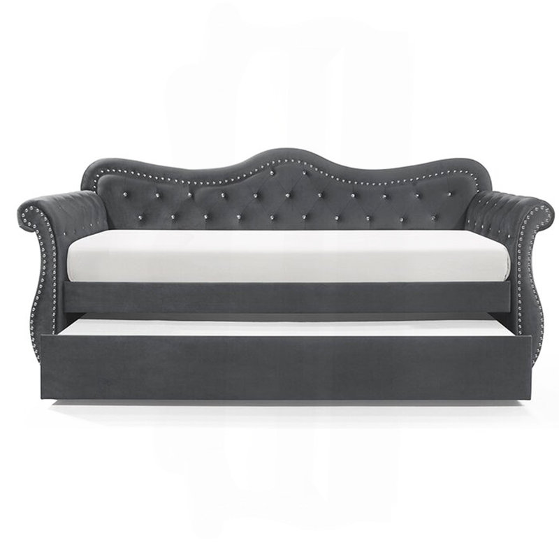 Lit de jour en velours Abby, Gris
