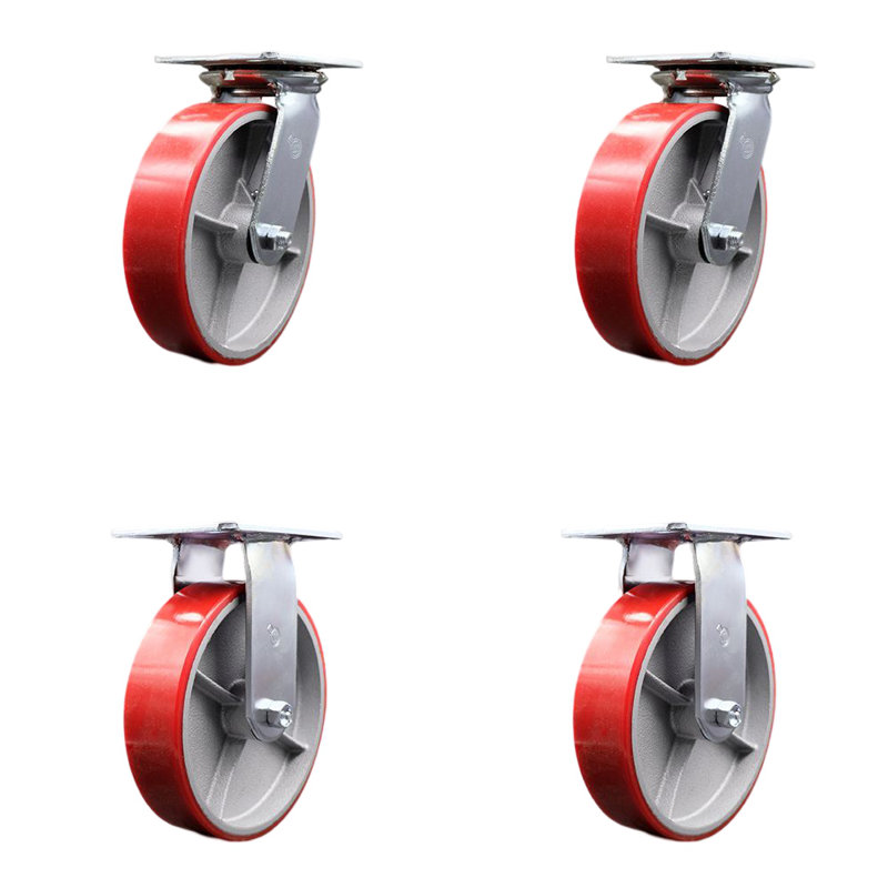 Ensemble de roulettes en poly sur fonte avec roulement à billes 2 verrous pivotants 2 rigides SCC