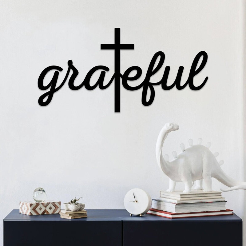 Art mural en métal Grateful Cross Script, Noir, H 8 po x l 16 po x P 1 po