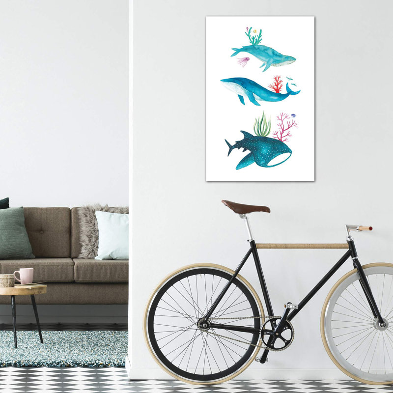 Créatures de l'océan - impression, H 40 po x l 26 po x P 1,5 po, Toile tendue, Pas de tapis