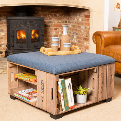 Krugerville 82cm Wide Square Tartan Ottoman with Storage