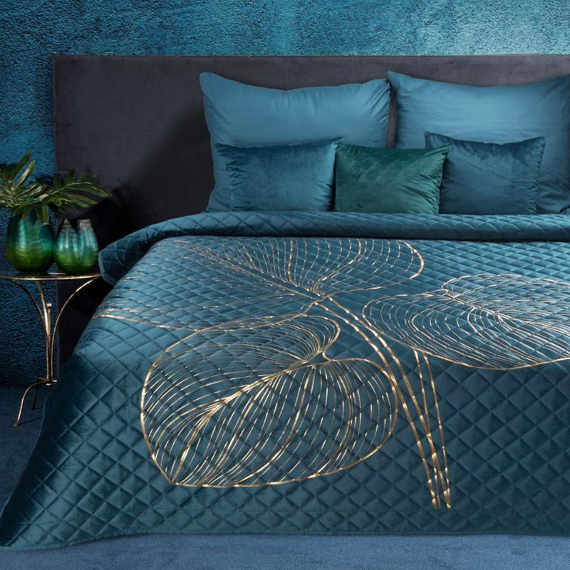 Raymer Polyester Geometric Shapes Bedspread, W220 x L240cm, Turquoise