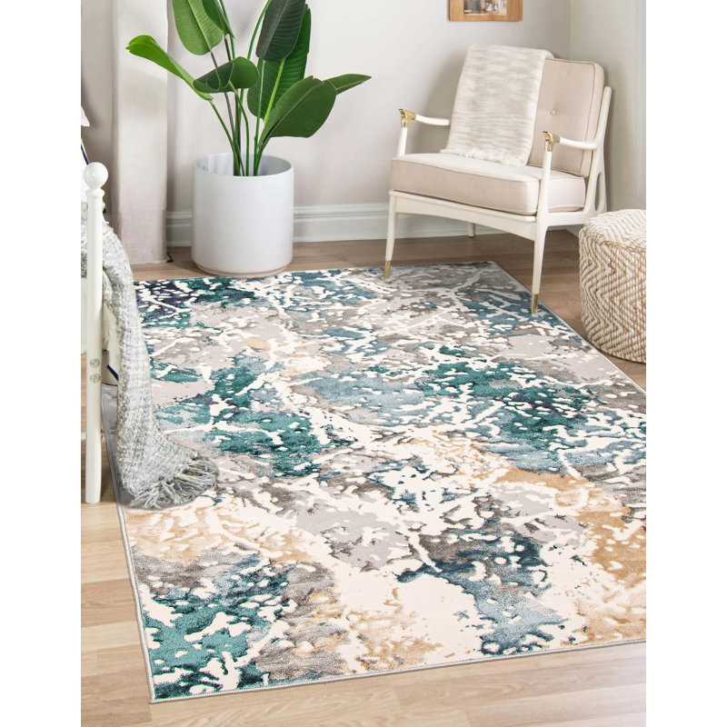 Tapis bleu sarcelle Aura, Rectangulaire 8 pi x 10 pi