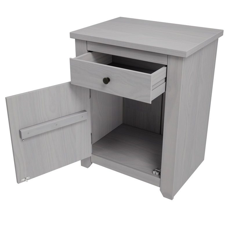 Throop 53cm W Solid Wood Bedside Table, Gray