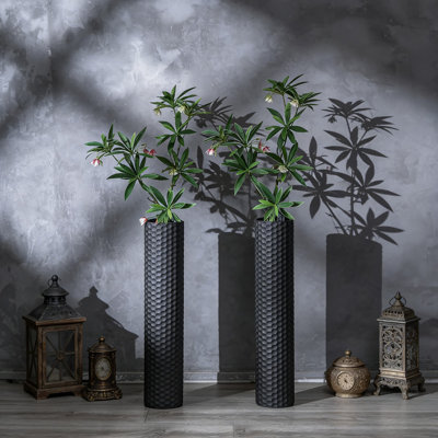 Ensemble de 2 vases de plancher modernes en métal de 27,6 pouces de hauteur avec texture nid d'abeille pour la décoration intérieure, grands vases décoratifs pour le salon, la chambre à coucher ou le coin