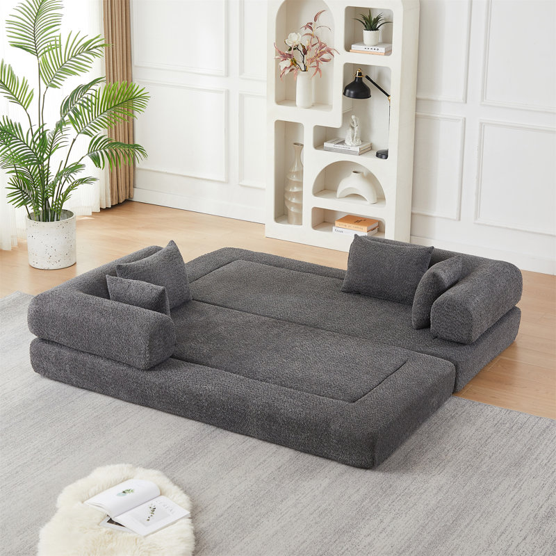 Convertible Sleeper Sofa with Removable Armrests and Chenille Cushions