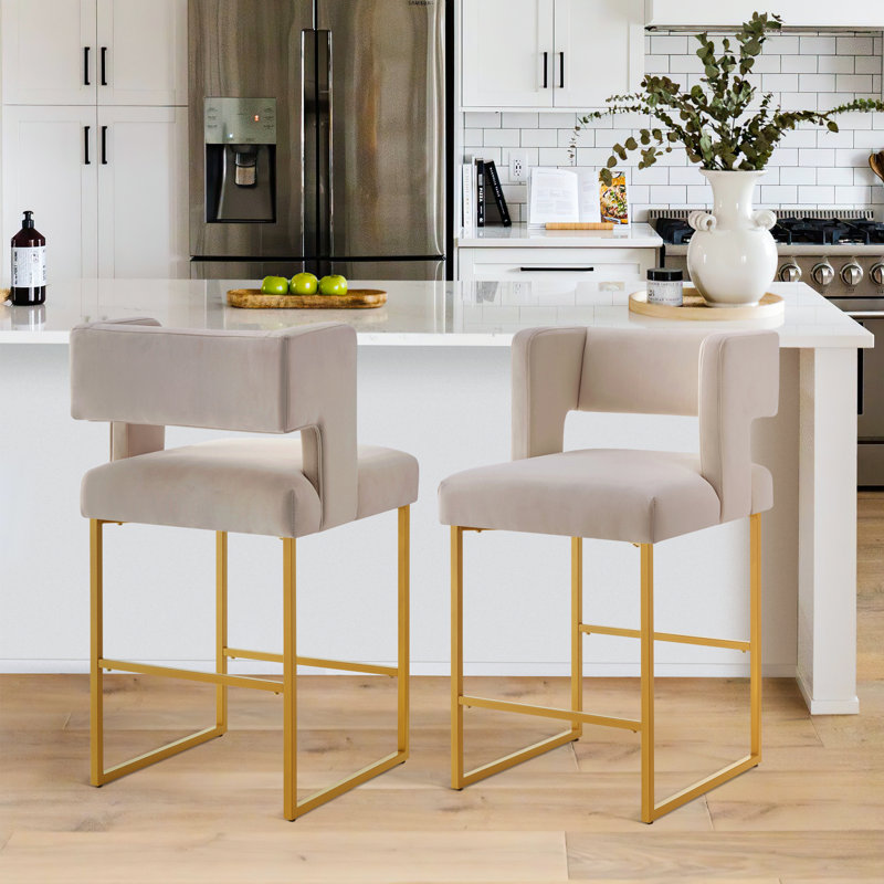 Alyncia Upholstered Counter Stool, Brown Seat/Gold Frame