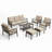 7-Piece Metal Patio Furniture Set, 9-Seat All-Weather Conversation Sofa With 4 Inches Thick Beige Cushions, Khaki Frame, Coffee Table & Ottomans For Porch Backyard Garden-1104811338-1104811337