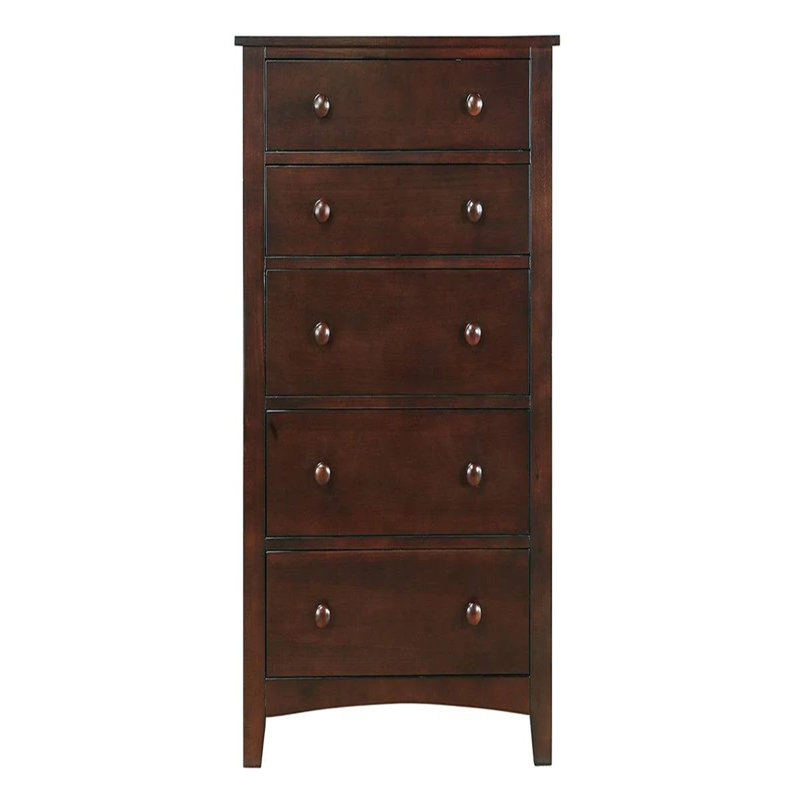 Commode contemporaine 1 pièce 5 tiroirs en contreplaqué de pin et placage de pin, Mélange de bruns