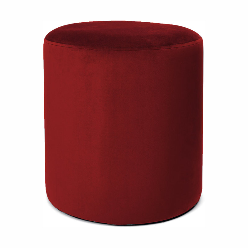 Hensel 28cm Wide Velvet Round Solid Colour Pouffe Ottoman, Burgundy
