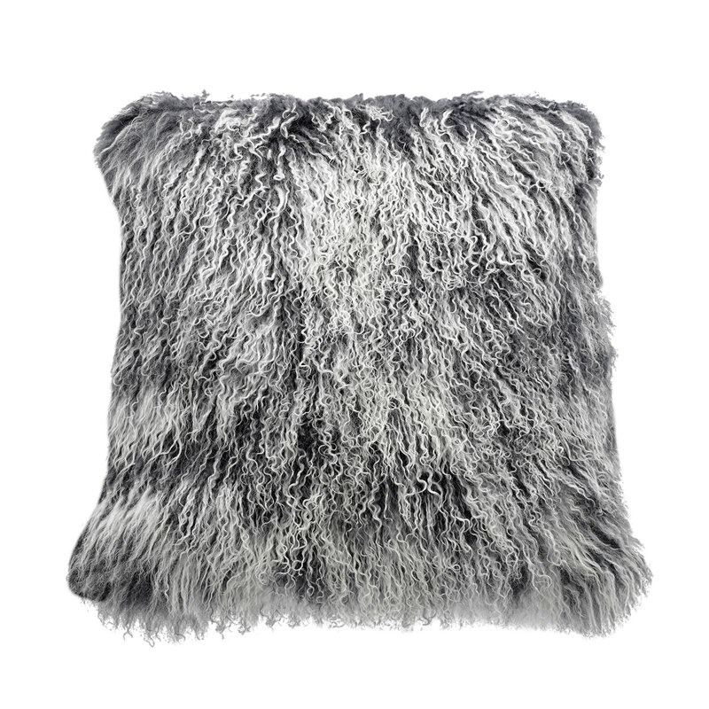 Tibetan Square Pillow Cover & Insert, Gray Tipped, Solid Color, 16" x 16"