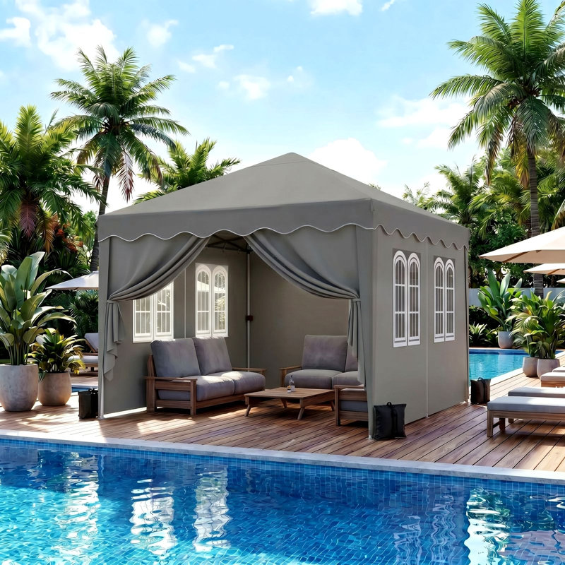 10'x10' Pop-Up Canopy Tent, Heavy Duty Oxford Fabric Commercial Gazebo with 4 Removable Sidewalls, Waterproof & UV-Resistant Instant Shelter, Stakes & Sandbags, for Parties, Trade Shows, Backyard(gray)