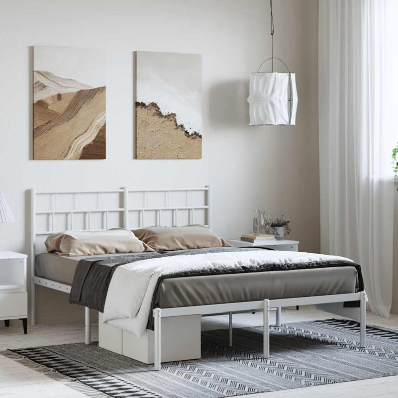Dapo Metal Bed Frame, Heavy-Duty, No Mattress, White, Twin