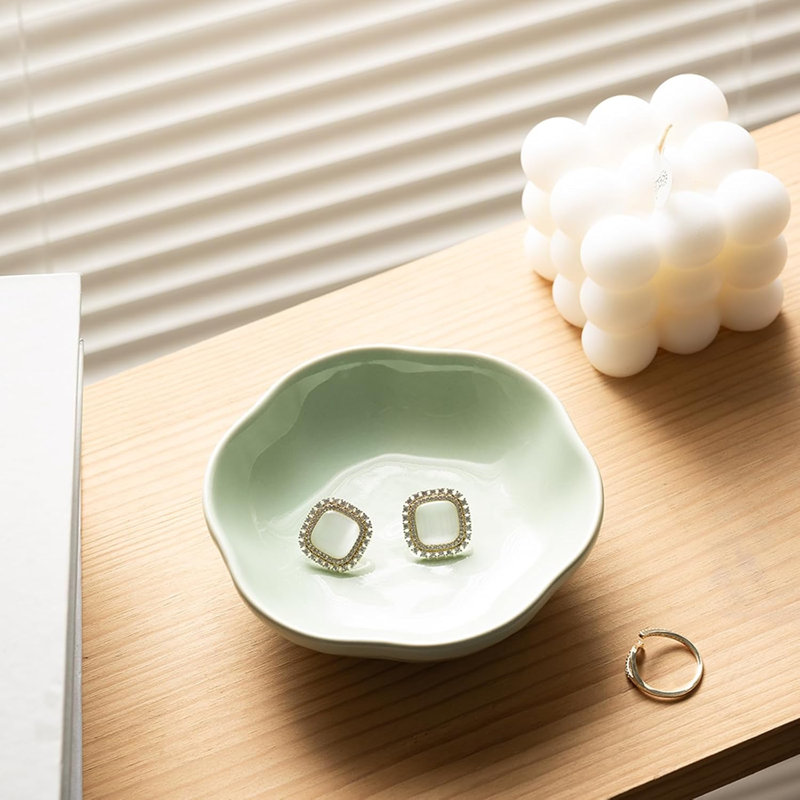Green Ceramic Flower Ring & Jewelry Dish