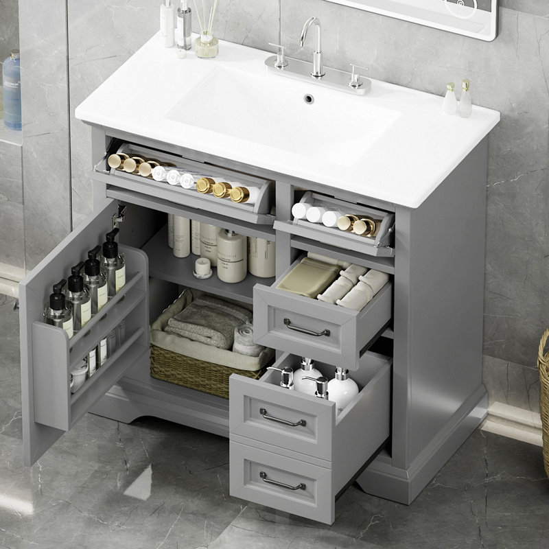 Meuble-lavabo simple 30 po avec comptoir en céramique Hamlet, Gris