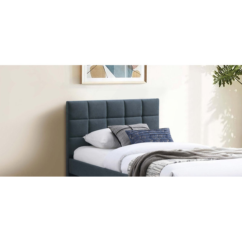 Lit 1Pc avec lit gigogne et tête de lit tapissier, Gris anthracite, Lit double