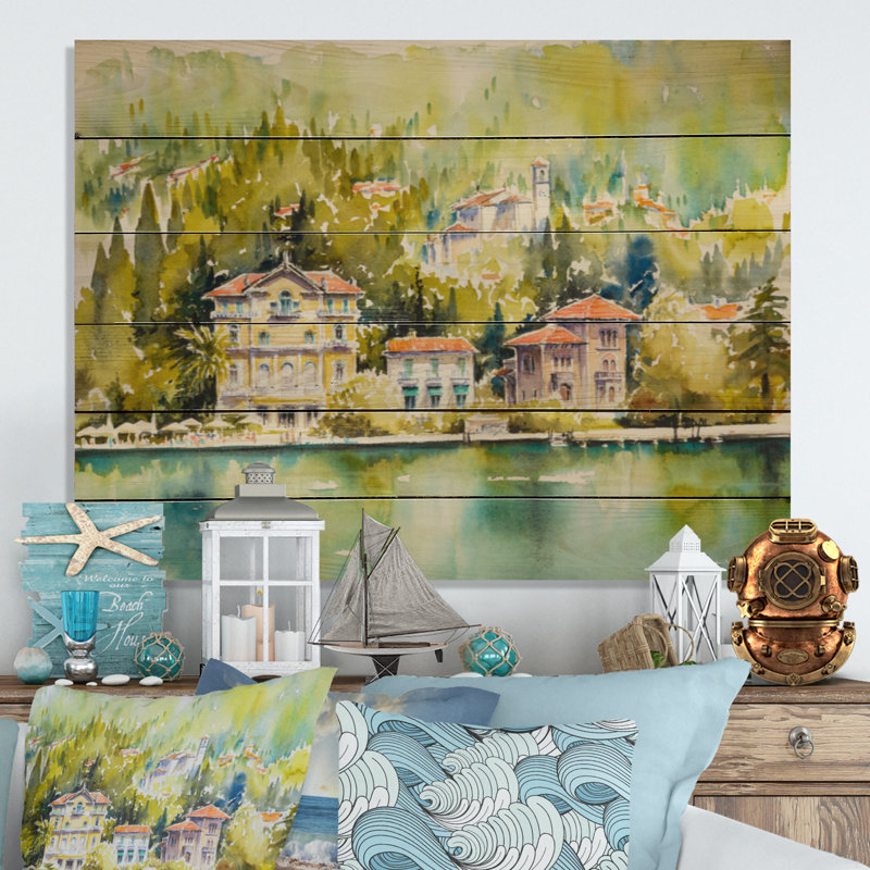 Beautiful Summer Lake House - Peinture sur bois sans cadre, H 12 po x l 20 po x P 1 po