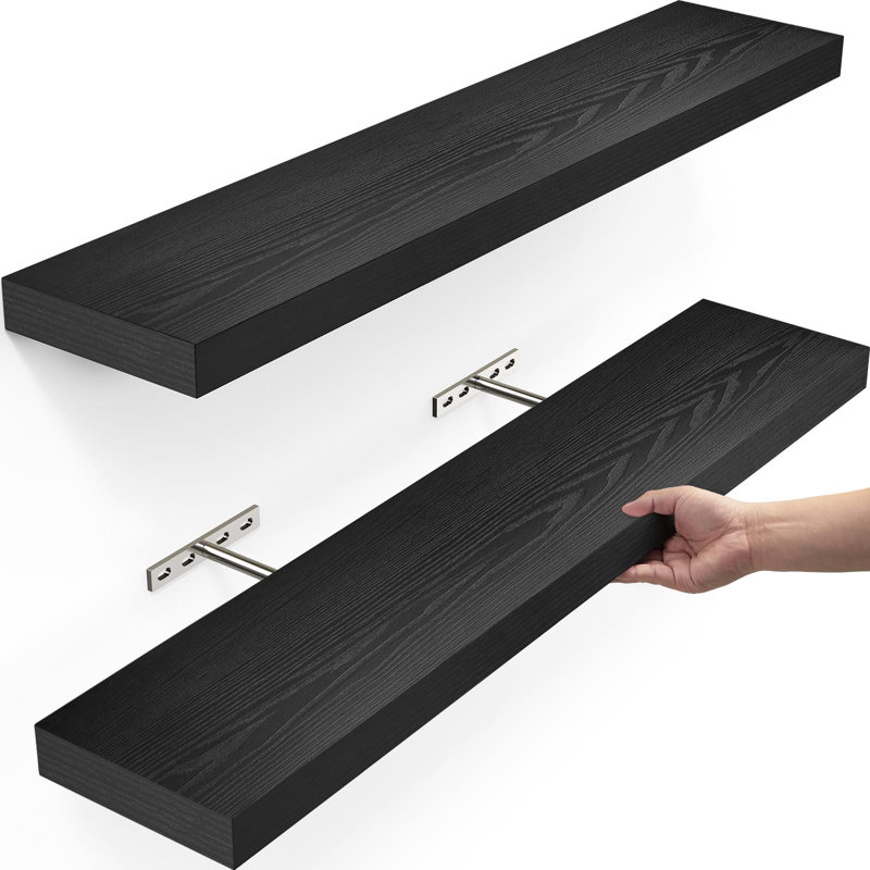 Fraz 2 Piece Solid Wood Floating Shelf, Black