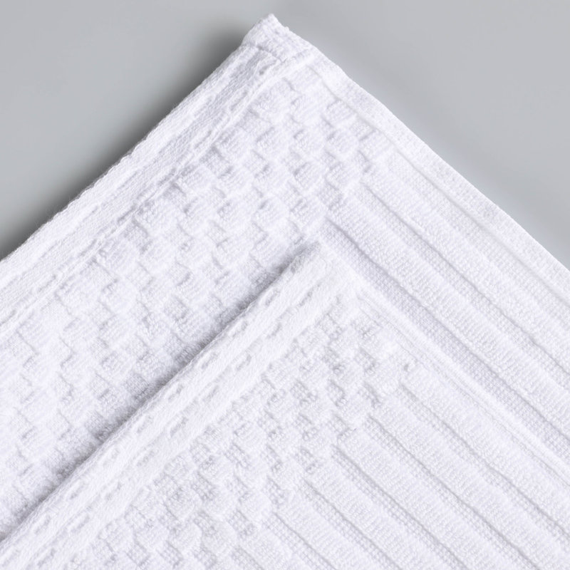BNM Highly Absorbent and Checkered Border Cotton Towel Set, White