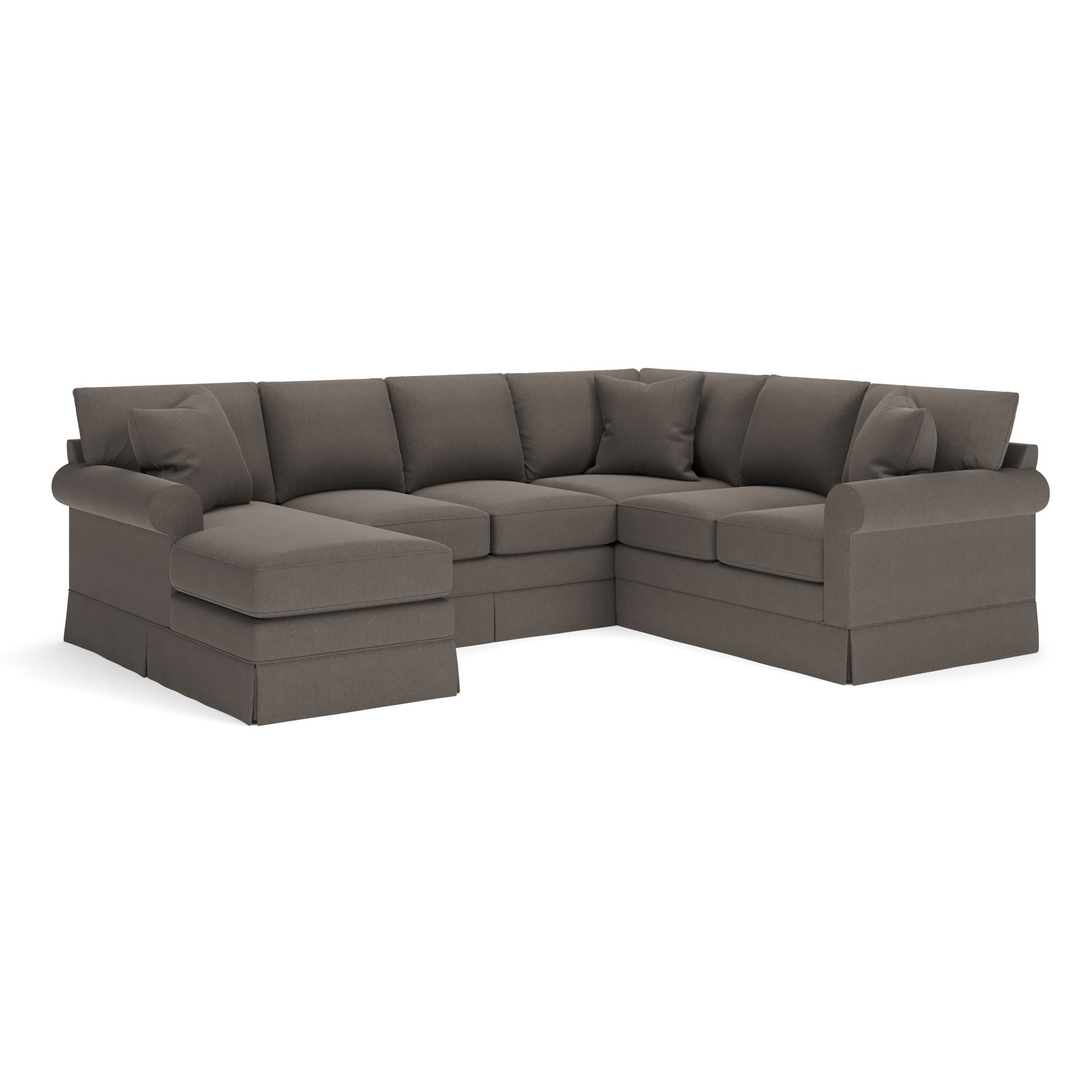 Friedman Upholstered Chaise U-Sectional, Left Hand Facing, Drusky Charcoal Sustain® Basketweave