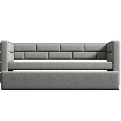Lit de jour simple avec lit gigogne, rembourrage gris, cadre de support de matelas robuste et stable, pour la décoration de la maison