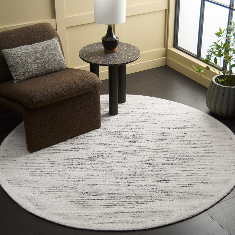Pne806 Hand Tufted Wool/Cotton/Latex Abstract Rug in Natural/Ivory, Round 6'