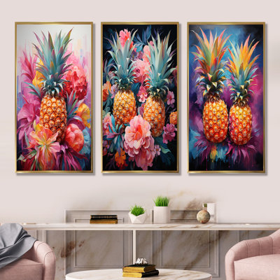 Ensemble de 3 décorations murales colorées, ananas, fantaisistes et tropiques