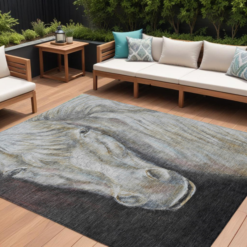 Tapis intérieur lavable 9 pi x 12 pi ivoire et gris anthracite