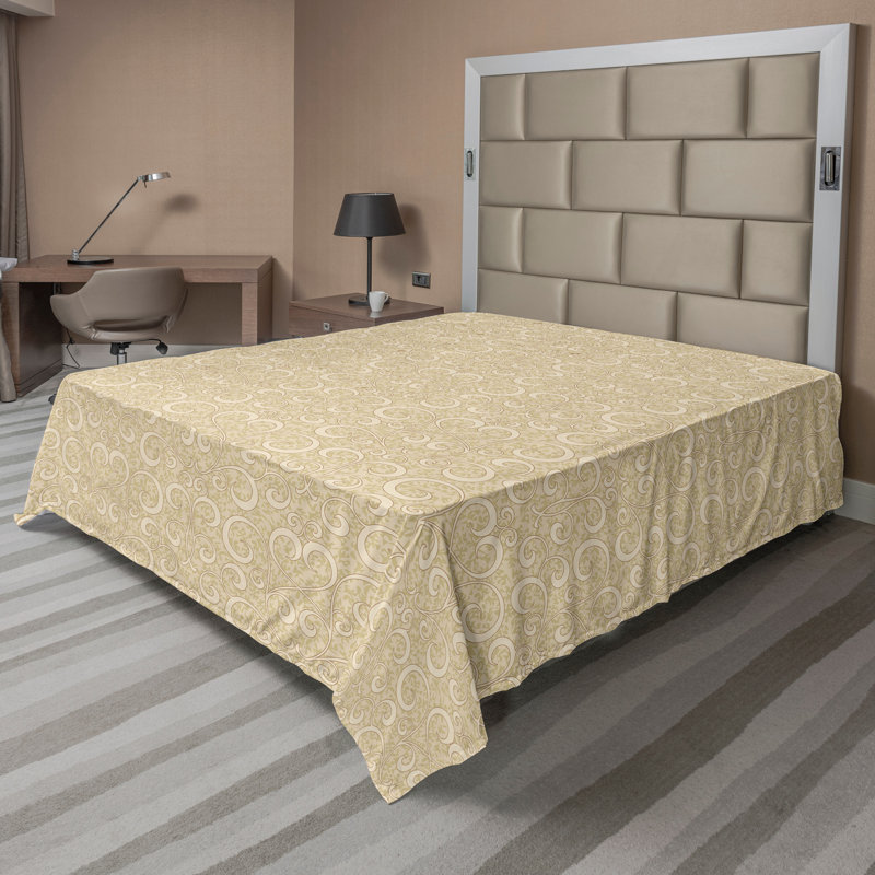Ambesonne Nature Top Flat Sheet Glisten Fish Sunlight, Beige Floral 1, King Flat Sheet